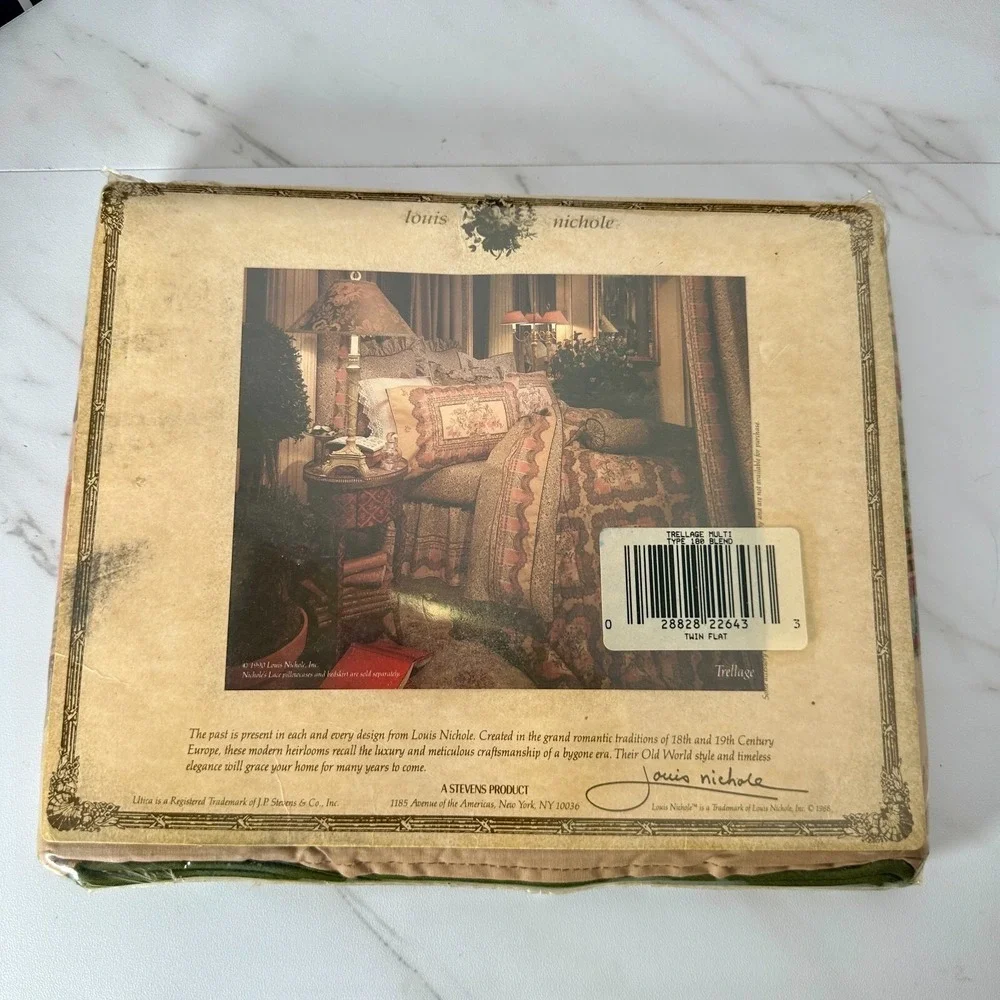 Vintage Louis Nichole by Utica Twin Flat Sheet Trellage Print NOS Sealed Percale